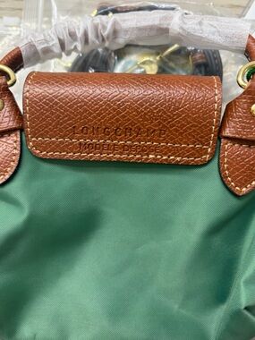 Longchamp Green Nylon Tote with Brown Leather Trim